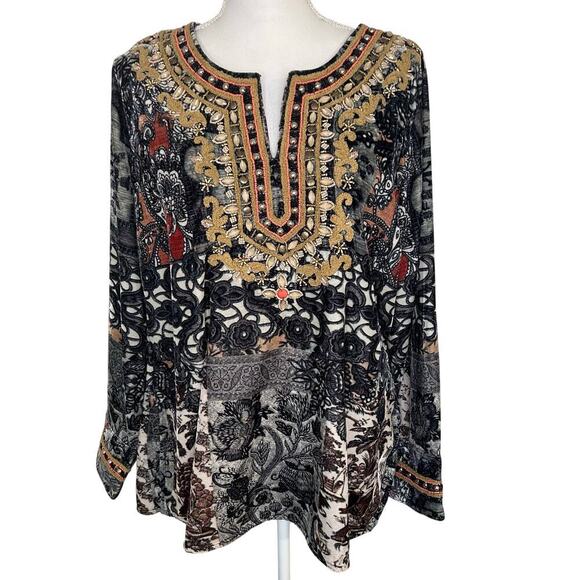 Soft Surroundings Venetian velour beaded paisley tunic blouse size L - Picture 1 of 9